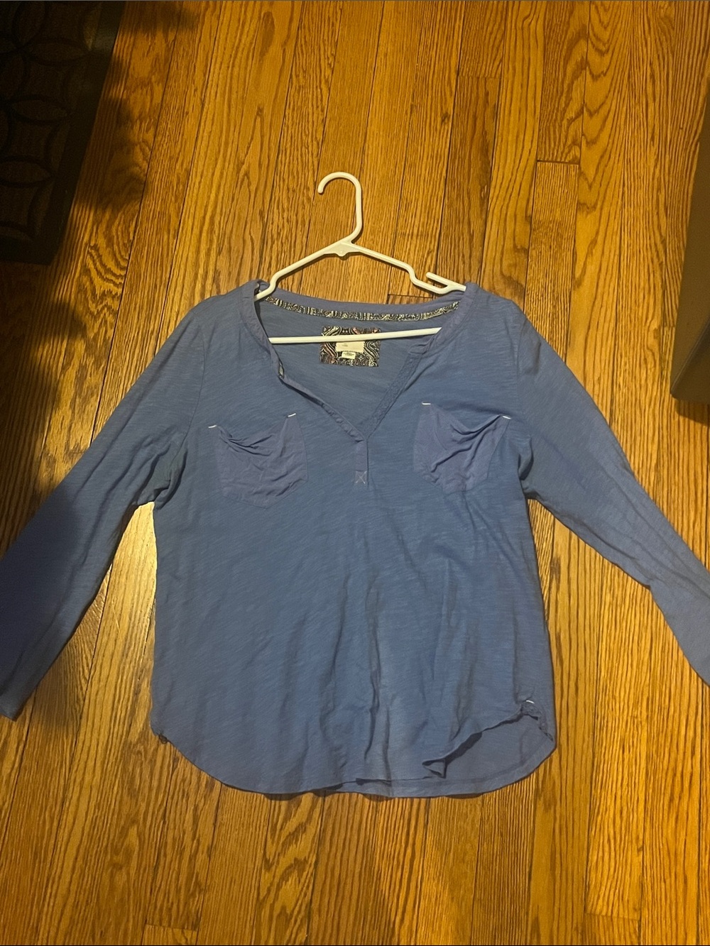 Anthropologie Blue V-Neck Long-Sleeve Pocket Tunic